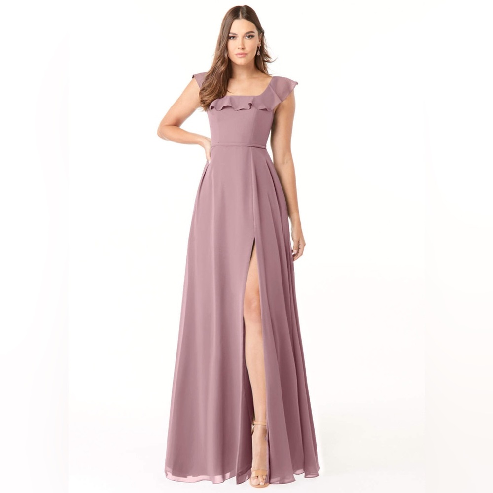 Azazie Jinny in dusty rose NEEDS DRY CLEAN slight staining size A2 not custom